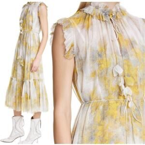 $1000 Zimmermann Botanica Wattle Silk Midi DressSz 4 Small Yellow Floral